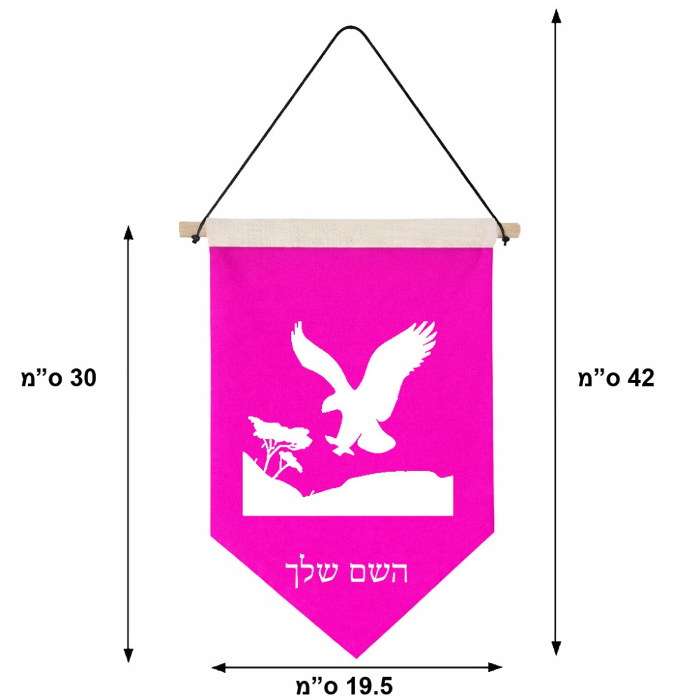 דגל לתליה על קיר בעיצוב אישי עם השם שלך בעיצוב נשר אמריקאי גודל 30 × 19.5 ס"מ