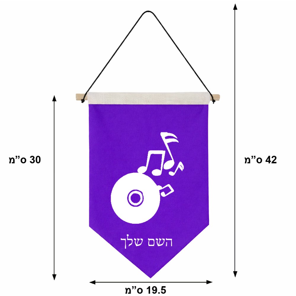 דגל לתליה על קיר בעיצוב אישי עם השם שלך בעיצוב תקליטור - אזור מוזיקה גודל 30 × 19.5 ס"מ