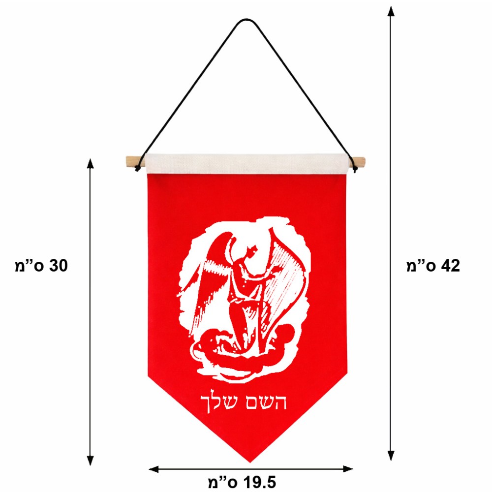 דגל לתליה על קיר בעיצוב אישי עם השם שלך בעיצוב אנג'ל מוזיקלי גודל 30 × 19.5 ס"מ