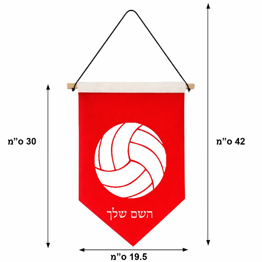 דגל לתליה על קיר בעיצוב אישי עם השם שלך בעיצוב כדור כדורעף גודל 30 × 19.5 ס"מ