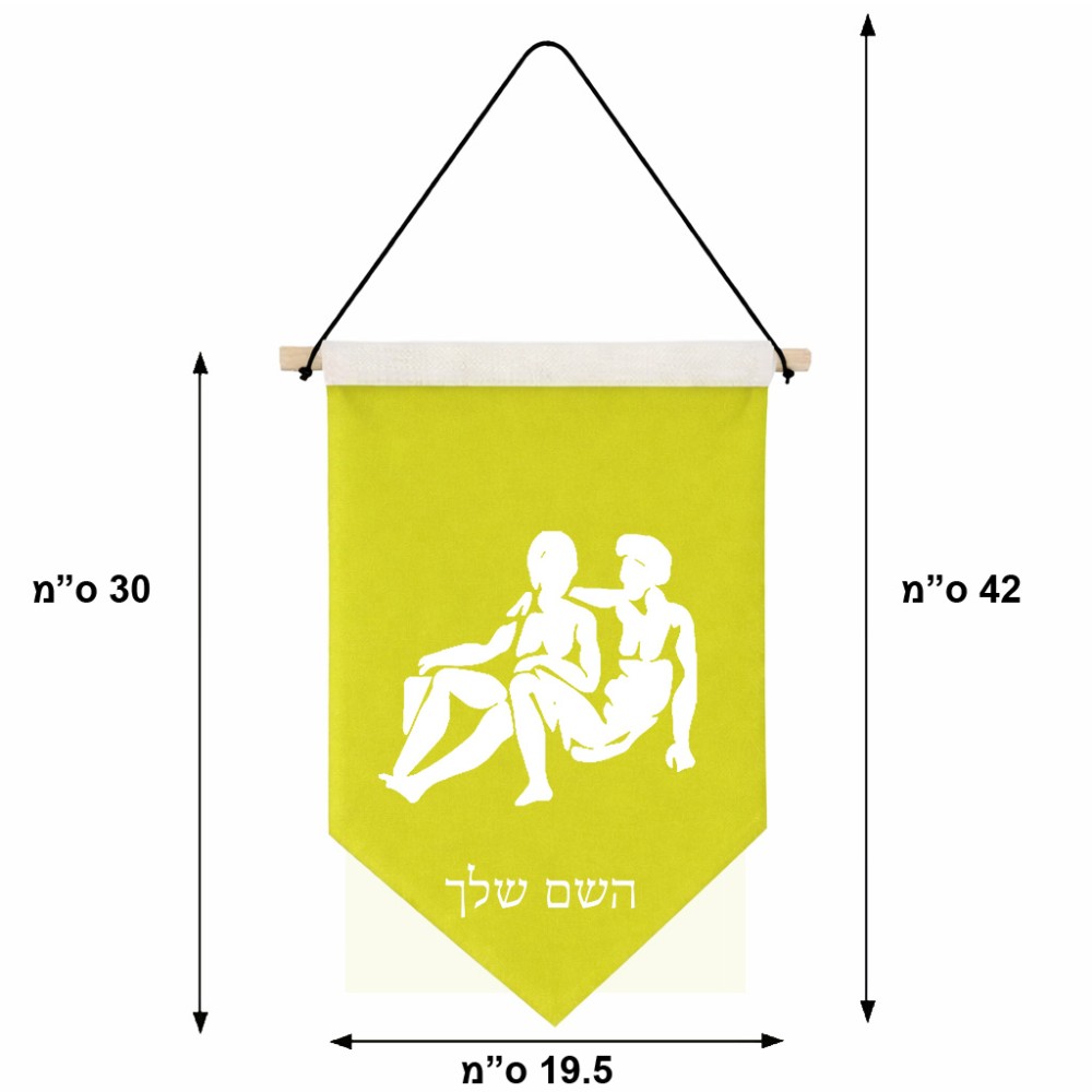 דגל לתליה על קיר בעיצוב אישי עם השם שלך בעיצוב מזלות - תאומים גודל 30 × 19.5 ס"מ