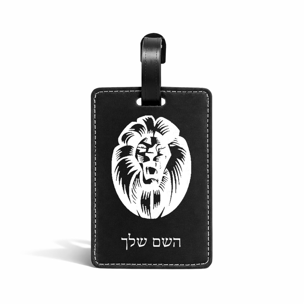 תווית לסימון מזוודה \ תיק בעיצוב אישי עם השם שלך בעיצוב פני אריה גודל 10.3 × 7 ס"מ
