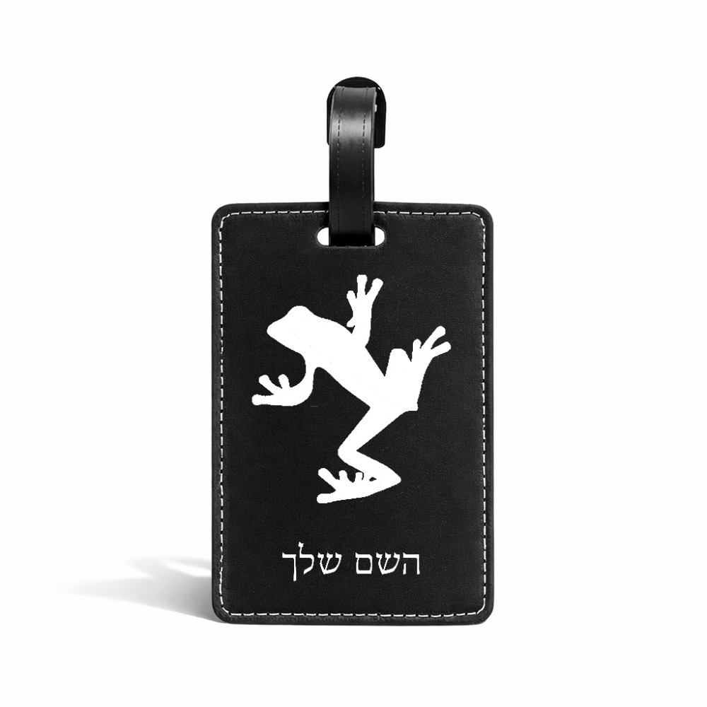 תווית לסימון מזוודה \ תיק בעיצוב אישי עם השם שלך בעיצוב צפרדע טרופית גודל 10.3 × 7 ס"מ
