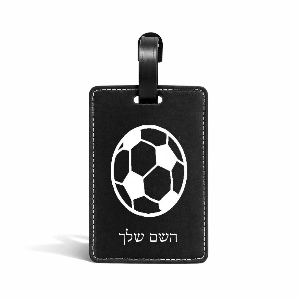 תווית לסימון מזוודה \ תיק בעיצוב אישי עם השם שלך בעיצוב כדורגל כדור כדורגל גודל 10.3 × 7 ס"מ