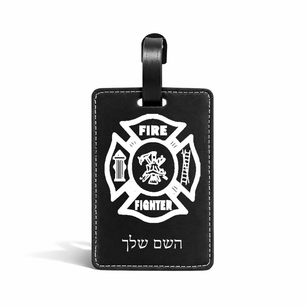 תווית לסימון מזוודה \ תיק בעיצוב אישי עם השם שלך בעיצוב כבאי - תגית גודל 10.3 × 7 ס"מ