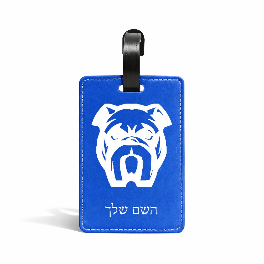תווית לסימון מזוודה \ תיק בעיצוב אישי עם השם שלך בעיצוב פרצוף בולדוג גודל 10.3 × 7 ס"מ