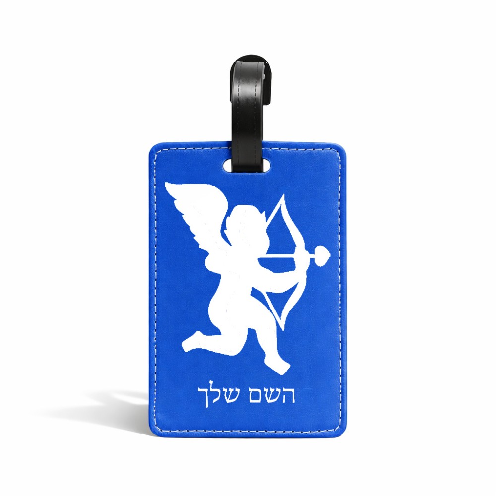 תווית לסימון מזוודה \ תיק בעיצוב אישי עם השם שלך בעיצוב קופידון גודל 10.3 × 7 ס"מ