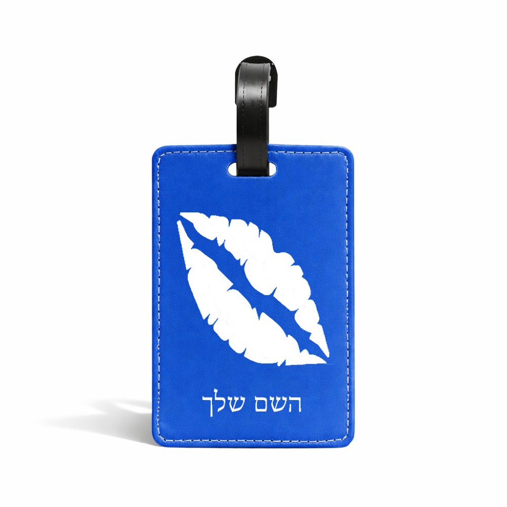 תווית לסימון מזוודה \ תיק בעיצוב אישי עם השם שלך בעיצוב שפתיים - נשיקה גודל 10.3 × 7 ס"מ