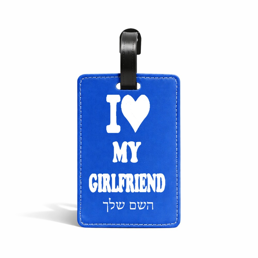 תווית לסימון מזוודה \ תיק בעיצוב אישי עם השם שלך בעיצוב אוהב את החברה שלי גודל 10.3 × 7 ס"מ