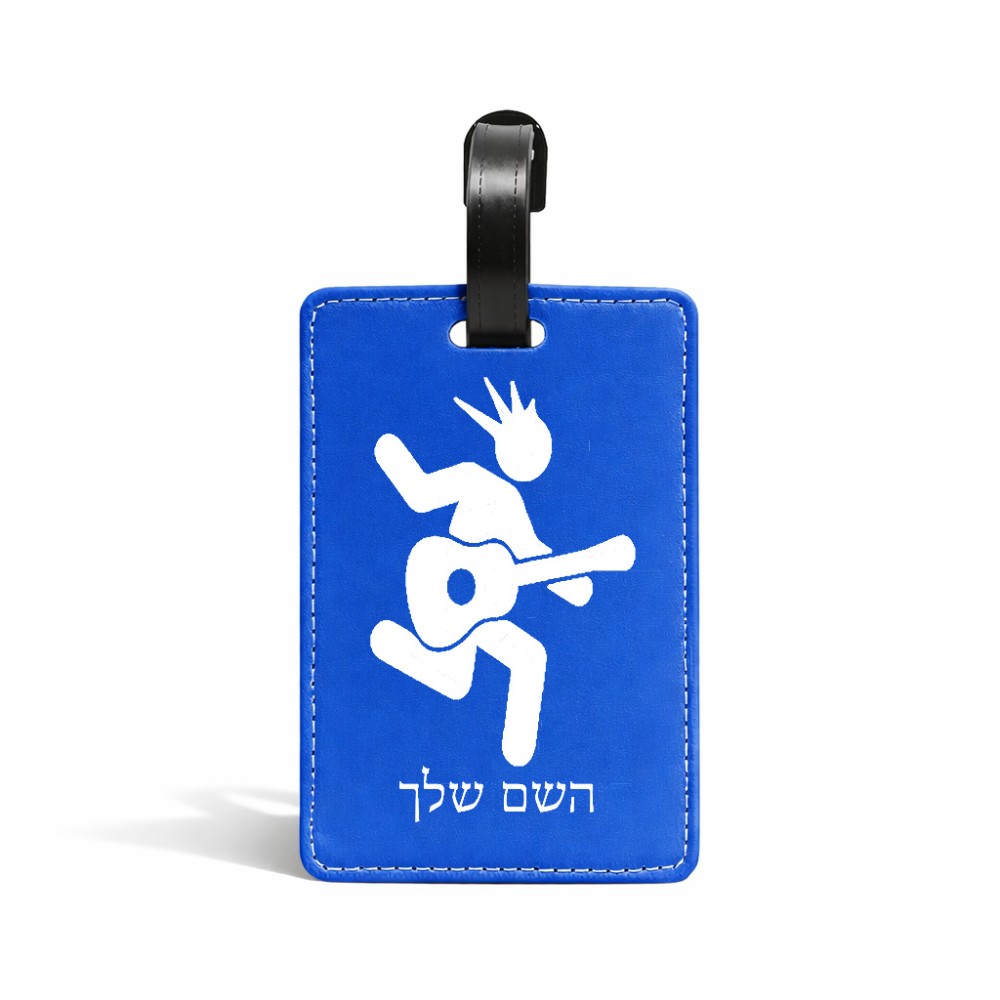 תווית לסימון מזוודה \ תיק בעיצוב אישי עם השם שלך בעיצוב נגן גיטרה גודל 10.3 × 7 ס"מ