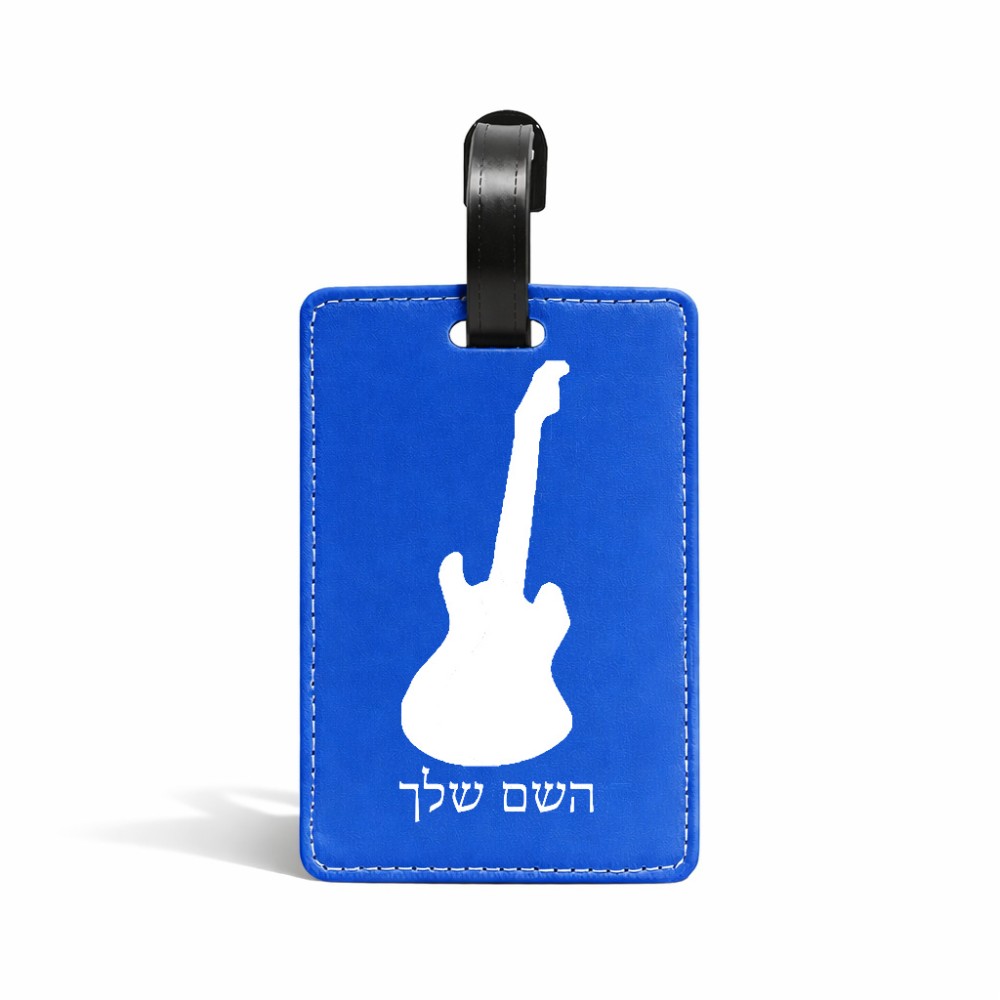 תווית לסימון מזוודה \ תיק בעיצוב אישי עם השם שלך בעיצוב גיטרה גודל 10.3 × 7 ס"מ