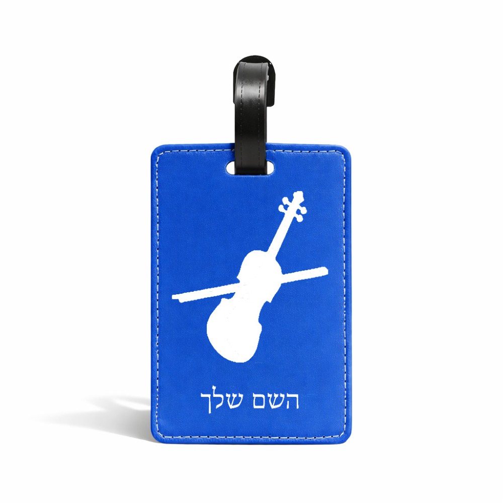 תווית לסימון מזוודה \ תיק בעיצוב אישי עם השם שלך בעיצוב כינור גודל 10.3 × 7 ס"מ