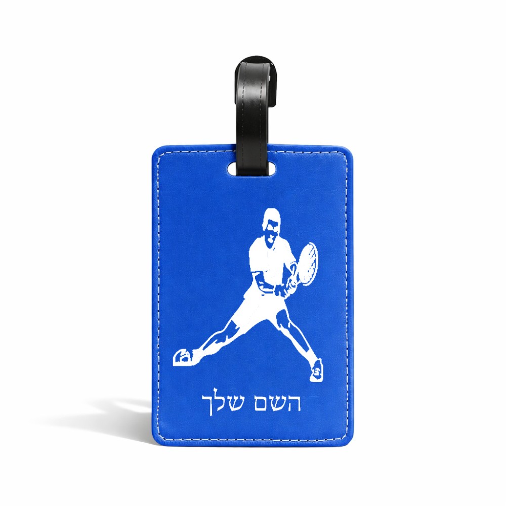 תווית לסימון מזוודה \ תיק בעיצוב אישי עם השם שלך בעיצוב שחקן טניס גודל 10.3 × 7 ס"מ