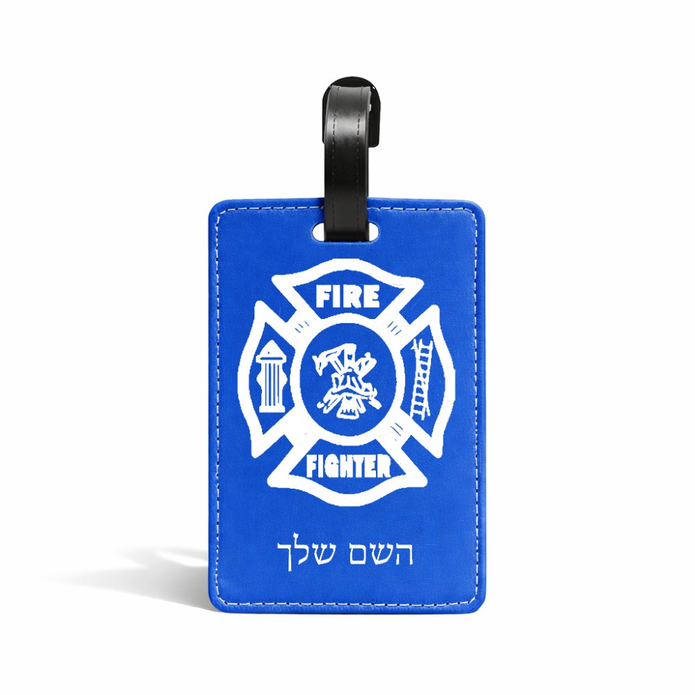 תווית לסימון מזוודה \ תיק בעיצוב אישי עם השם שלך בעיצוב כבאי - תגית גודל 10.3 × 7 ס"מ