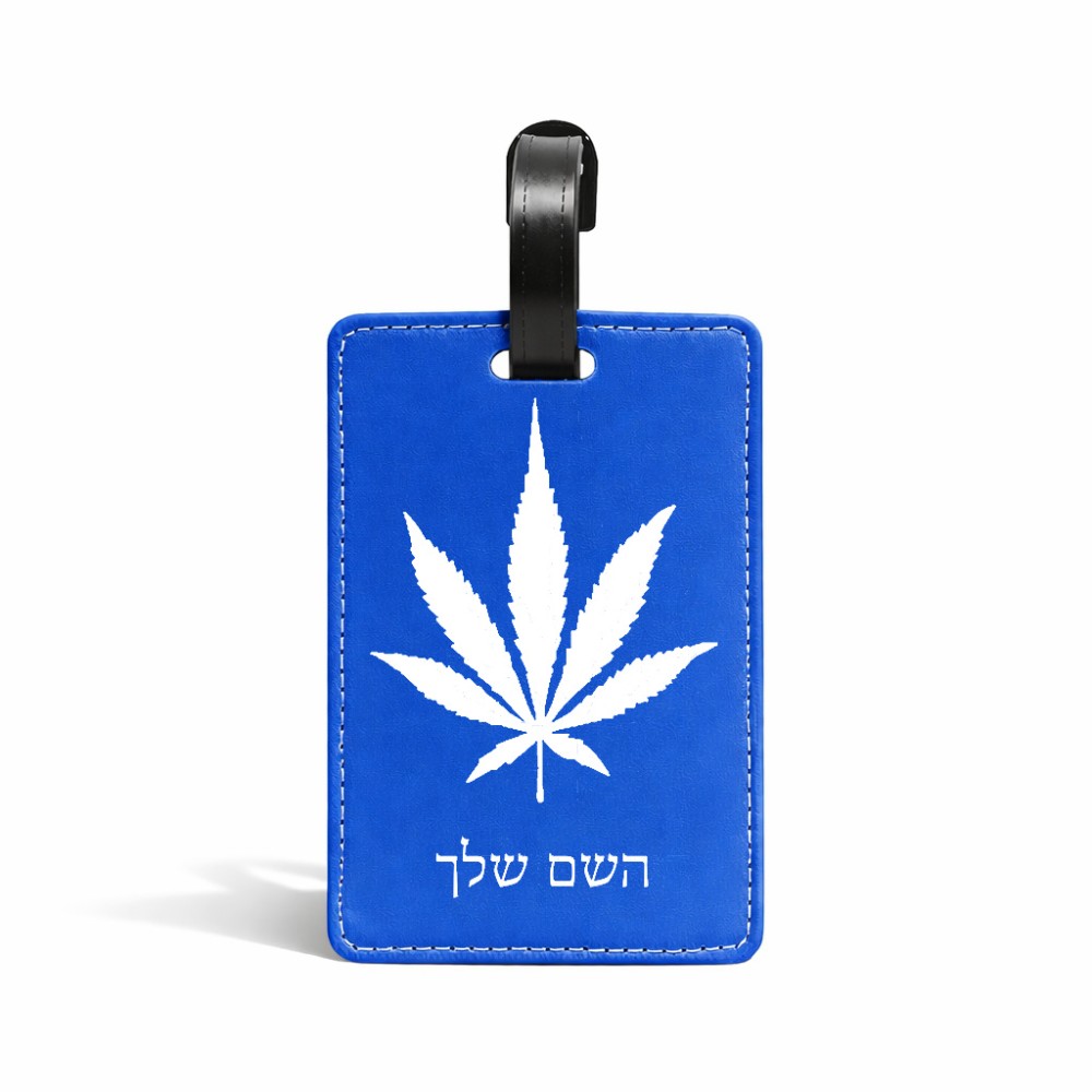 תווית לסימון מזוודה \ תיק בעיצוב אישי עם השם שלך בעיצוב עלה מריחואנה - גראס גודל 10.3 × 7 ס"מ
