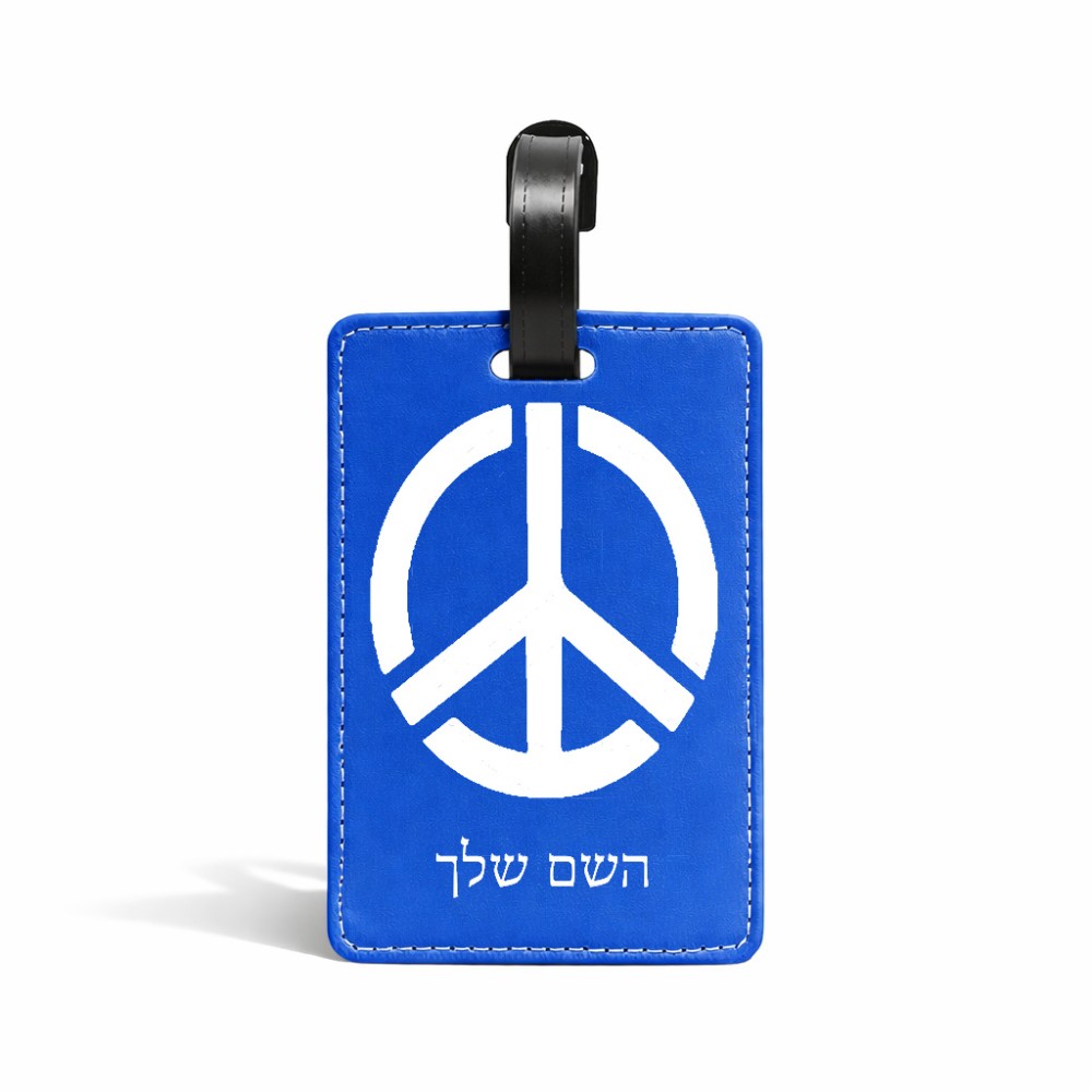 תווית לסימון מזוודה \ תיק בעיצוב אישי עם השם שלך בעיצוב סמל השלום גודל 10.3 × 7 ס"מ