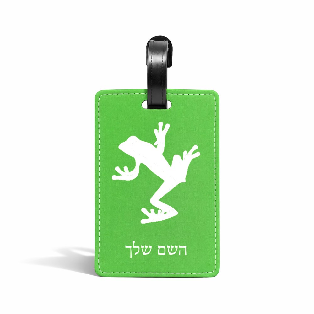 תווית לסימון מזוודה \ תיק בעיצוב אישי עם השם שלך בעיצוב צפרדע טרופית גודל 10.3 × 7 ס"מ