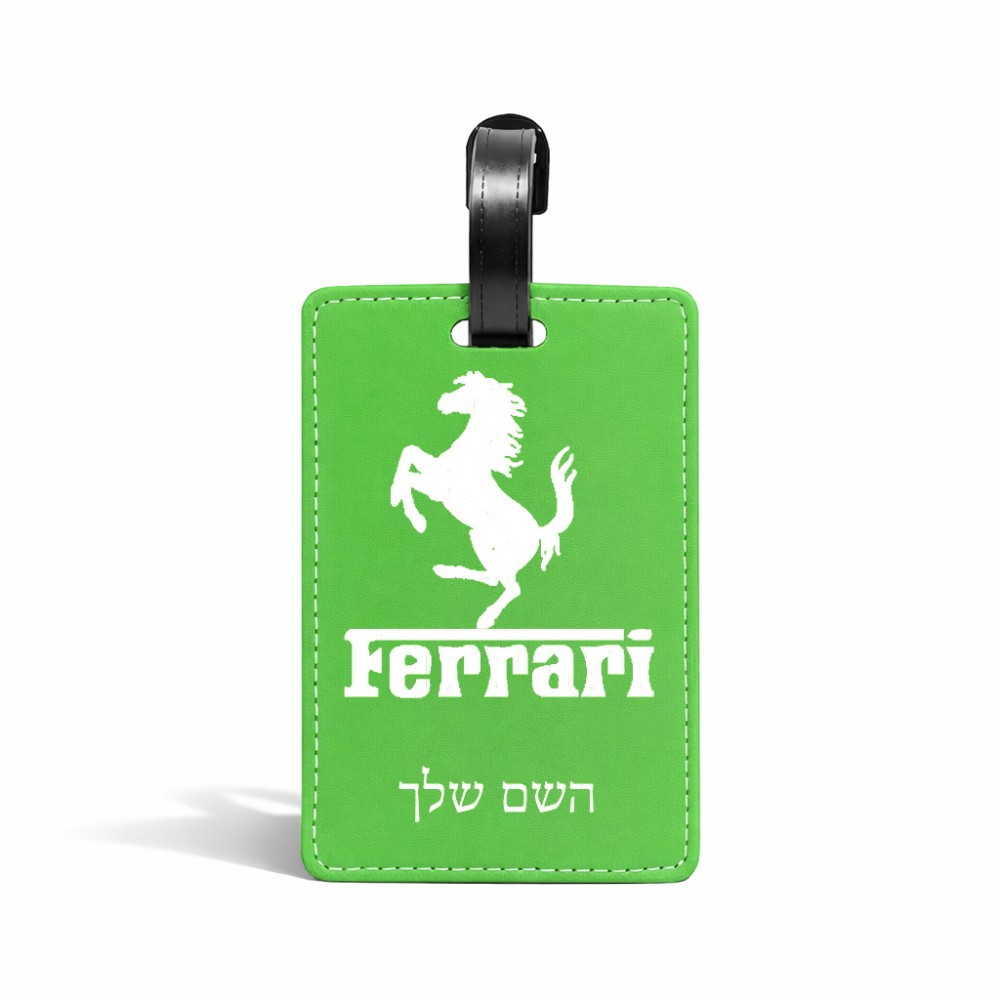 תווית לסימון מזוודה \ תיק בעיצוב אישי עם השם שלך בעיצוב פרארי גודל 10.3 × 7 ס"מ