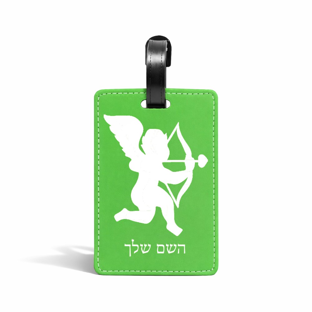 תווית לסימון מזוודה \ תיק בעיצוב אישי עם השם שלך בעיצוב קופידון גודל 10.3 × 7 ס"מ