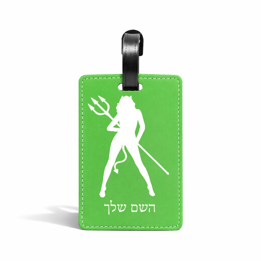 תווית לסימון מזוודה \ תיק בעיצוב אישי עם השם שלך בעיצוב אישה שטן גודל 10.3 × 7 ס"מ