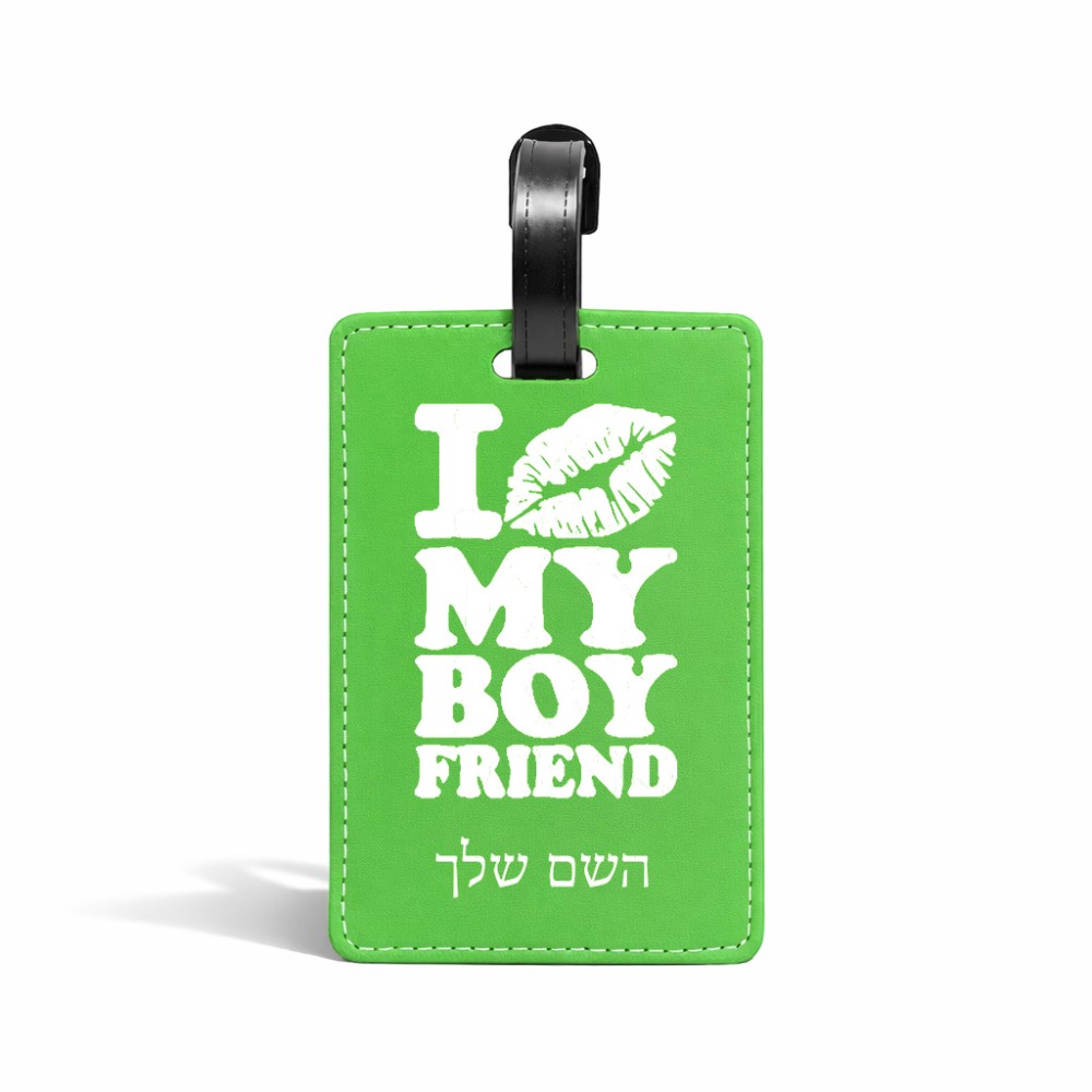 תווית לסימון מזוודה \ תיק בעיצוב אישי עם השם שלך בעיצוב נשקי את חבר שלי גודל 10.3 × 7 ס"מ