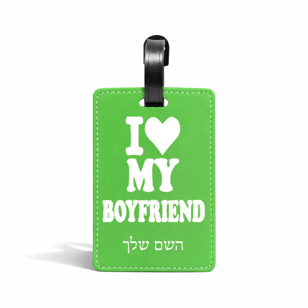 תווית לסימון מזוודה \ תיק בעיצוב אישי עם השם שלך בעיצוב אוהבת את החבר שלי גודל 10.3 × 7 ס"מ