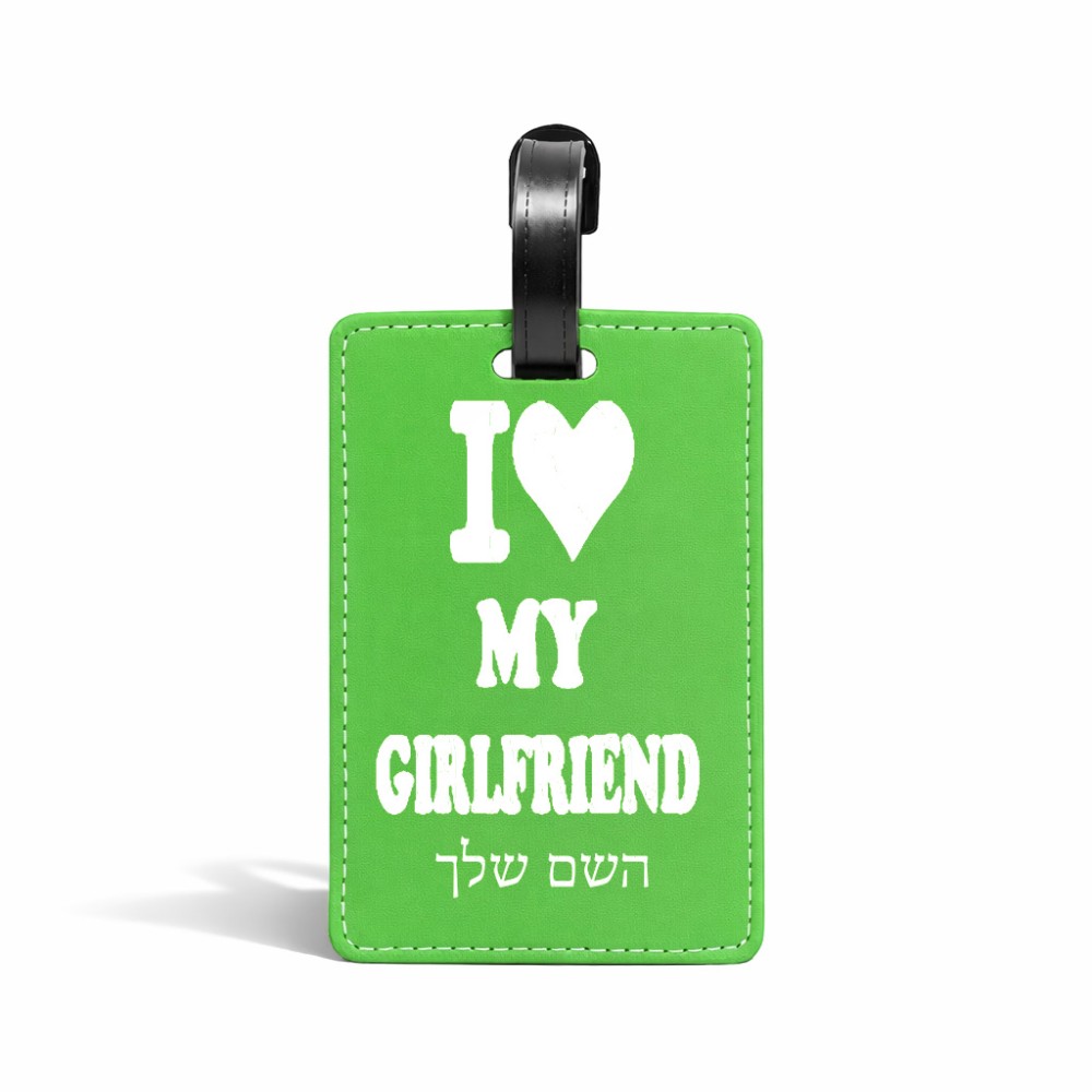 תווית לסימון מזוודה \ תיק בעיצוב אישי עם השם שלך בעיצוב אוהב את החברה שלי גודל 10.3 × 7 ס"מ