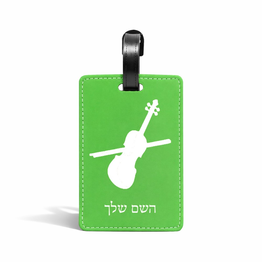 תווית לסימון מזוודה \ תיק בעיצוב אישי עם השם שלך בעיצוב כינור גודל 10.3 × 7 ס"מ