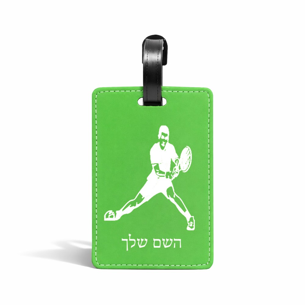 תווית לסימון מזוודה \ תיק בעיצוב אישי עם השם שלך בעיצוב שחקן טניס גודל 10.3 × 7 ס"מ