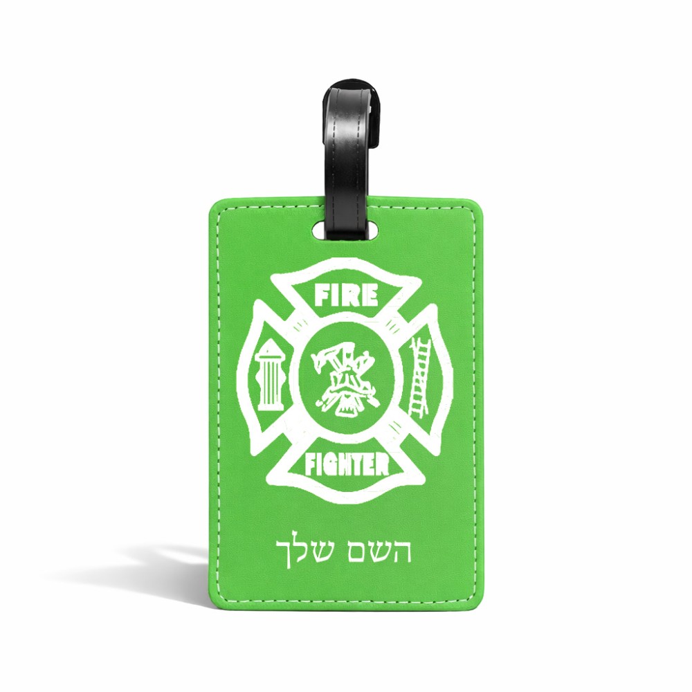 תווית לסימון מזוודה \ תיק בעיצוב אישי עם השם שלך בעיצוב כבאי - תגית גודל 10.3 × 7 ס"מ