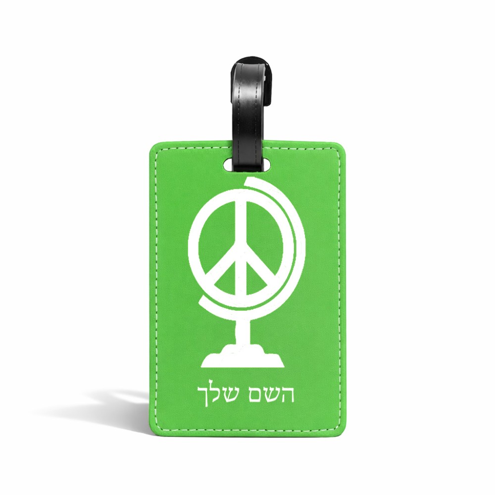 תווית לסימון מזוודה \ תיק בעיצוב אישי עם השם שלך בעיצוב גלובוסי שלום גודל 10.3 × 7 ס"מ