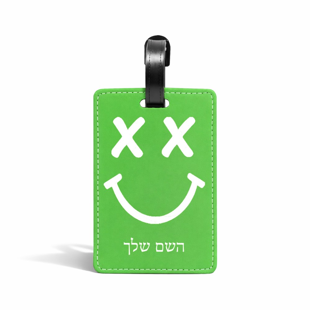 תווית לסימון מזוודה \ תיק בעיצוב אישי עם השם שלך בעיצוב סמיילי גודל 10.3 × 7 ס"מ