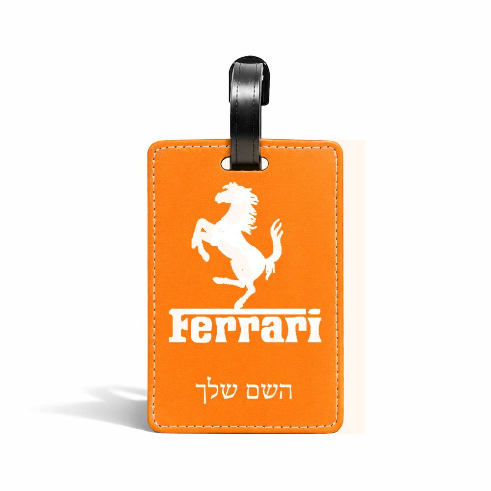 תווית לסימון מזוודה \ תיק בעיצוב אישי עם השם שלך בעיצוב פרארי גודל 10.3 × 7 ס"מ