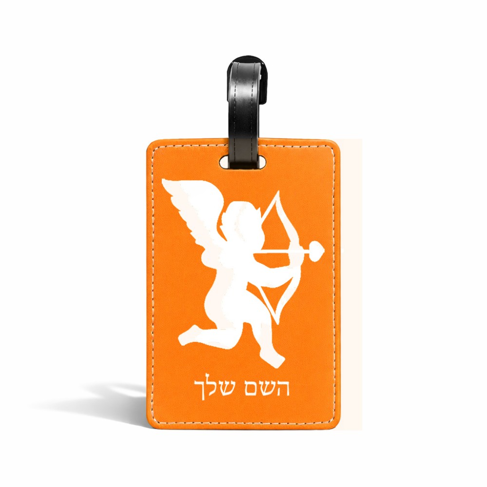 תווית לסימון מזוודה \ תיק בעיצוב אישי עם השם שלך בעיצוב קופידון גודל 10.3 × 7 ס"מ
