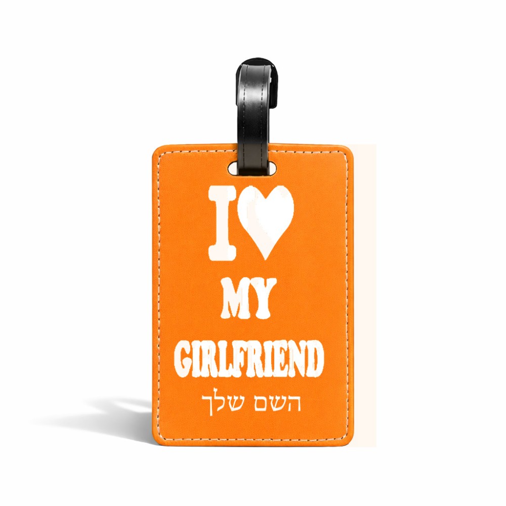 תווית לסימון מזוודה \ תיק בעיצוב אישי עם השם שלך בעיצוב אוהב את החברה שלי גודל 10.3 × 7 ס"מ