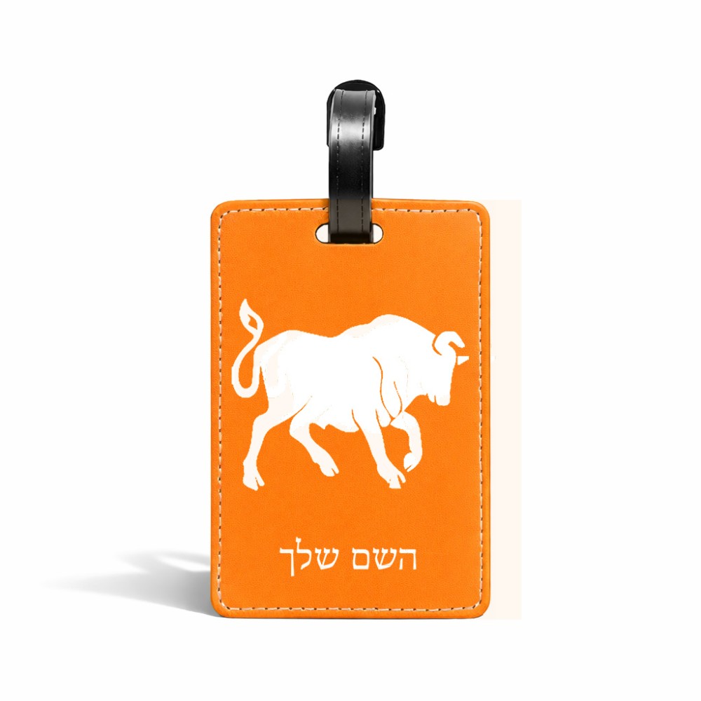 תווית לסימון מזוודה \ תיק בעיצוב אישי עם השם שלך בעיצוב מזלות - שור גודל 10.3 × 7 ס"מ