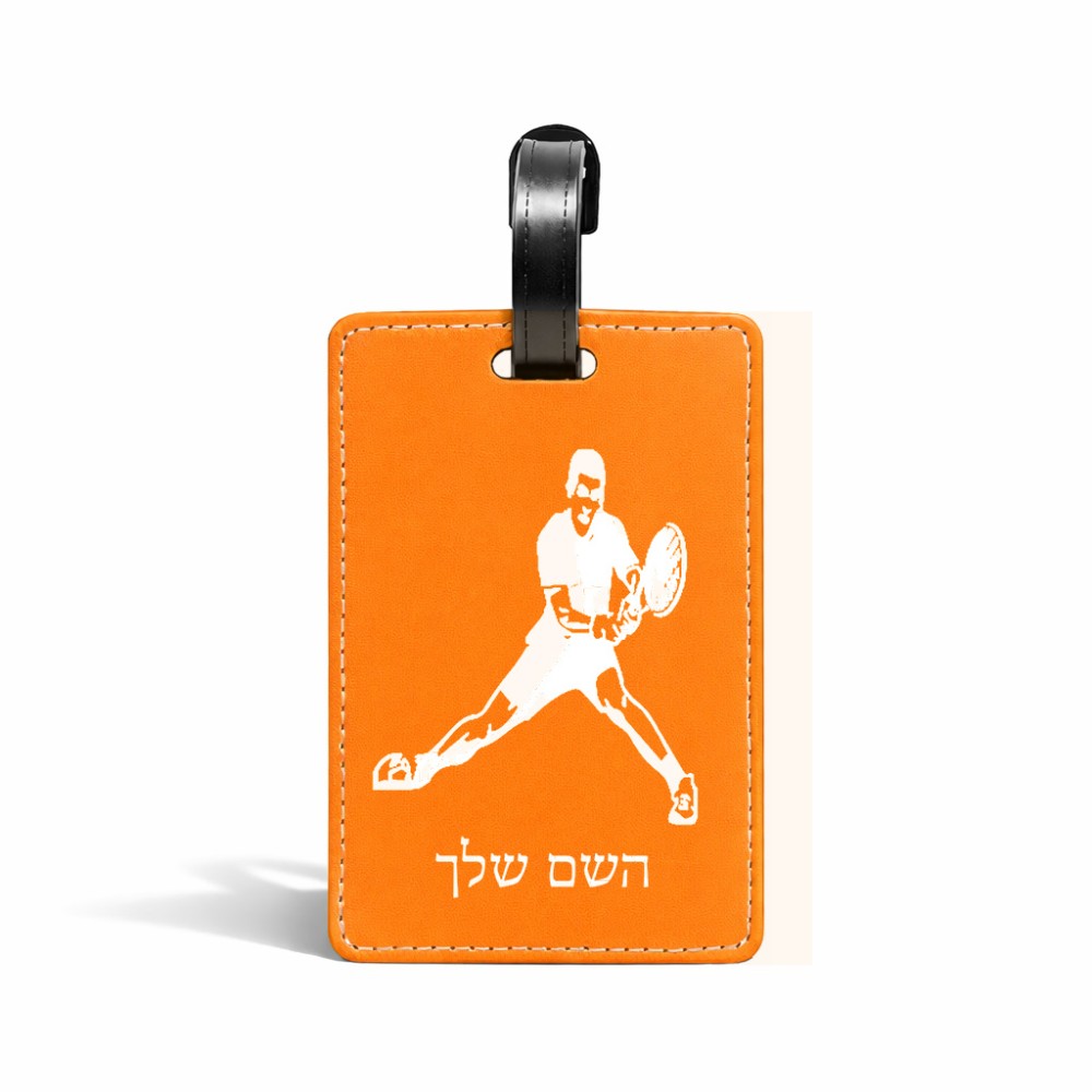 תווית לסימון מזוודה \ תיק בעיצוב אישי עם השם שלך בעיצוב שחקן טניס גודל 10.3 × 7 ס"מ