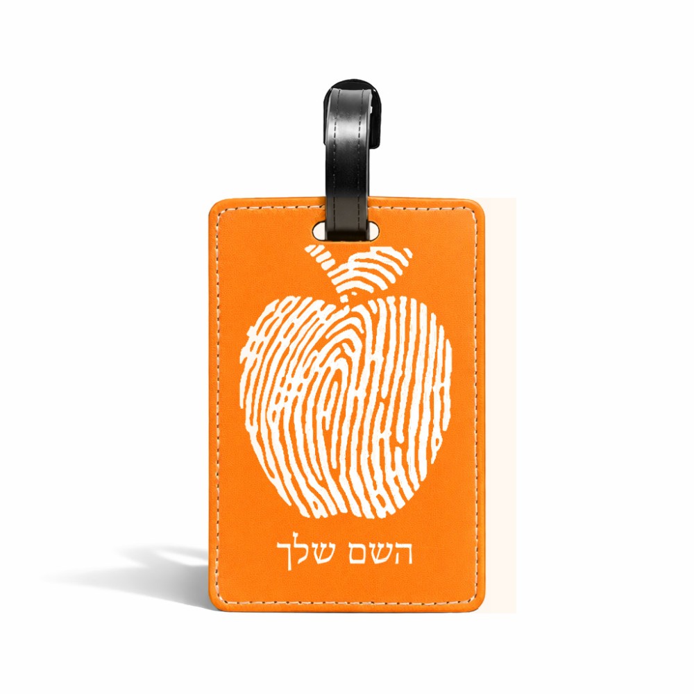 תווית לסימון מזוודה \ תיק בעיצוב אישי עם השם שלך בעיצוב הדפס תפוח גודל 10.3 × 7 ס"מ