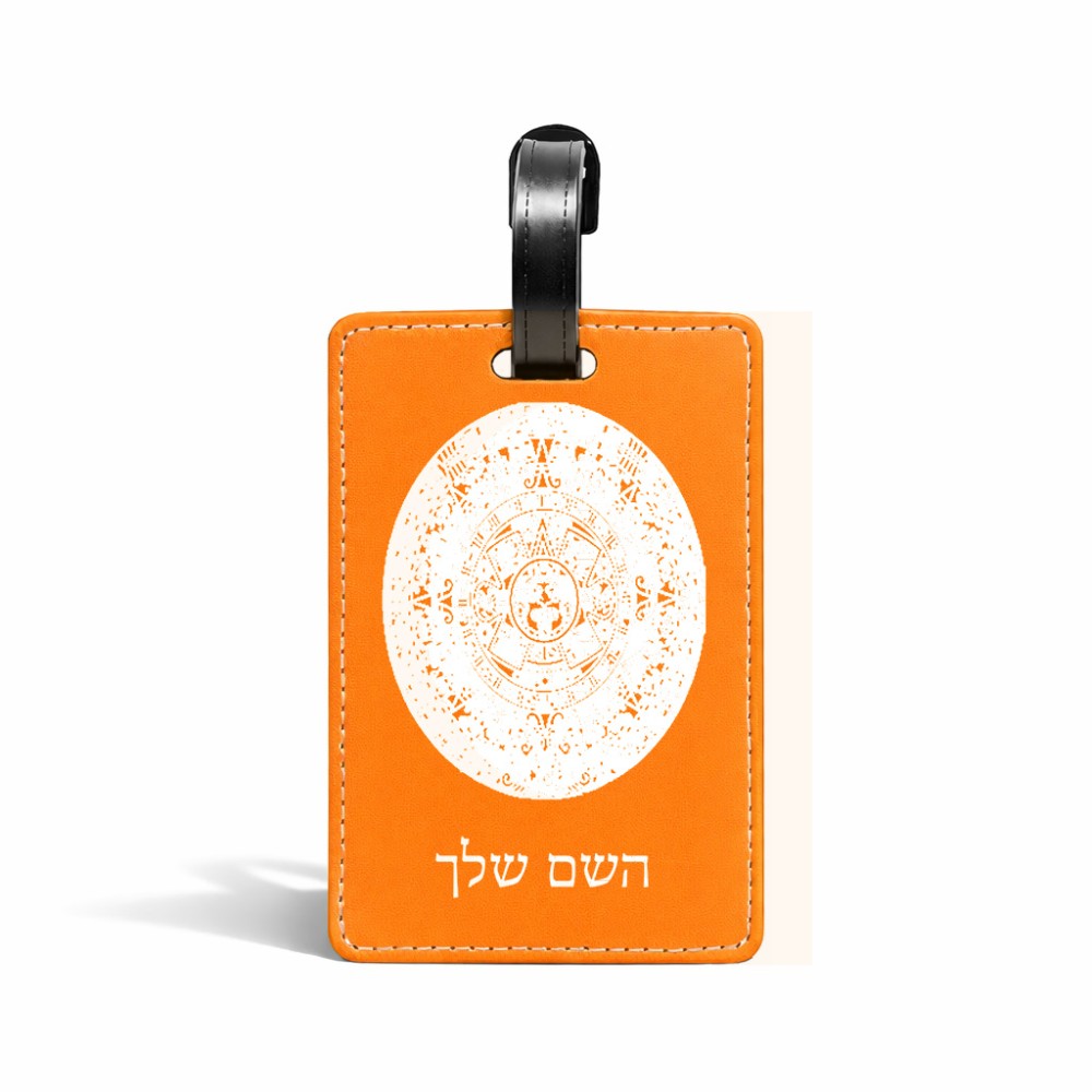 תווית לסימון מזוודה \ תיק בעיצוב אישי עם השם שלך בעיצוב לוח שנה אצטקי של המאיה גודל 10.3 × 7 ס"מ