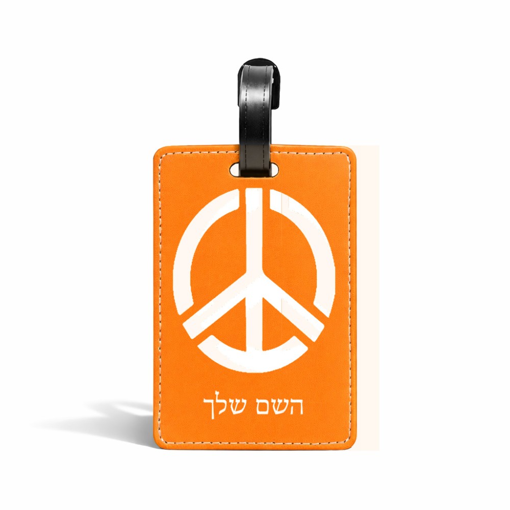 תווית לסימון מזוודה \ תיק בעיצוב אישי עם השם שלך בעיצוב סמל השלום גודל 10.3 × 7 ס"מ
