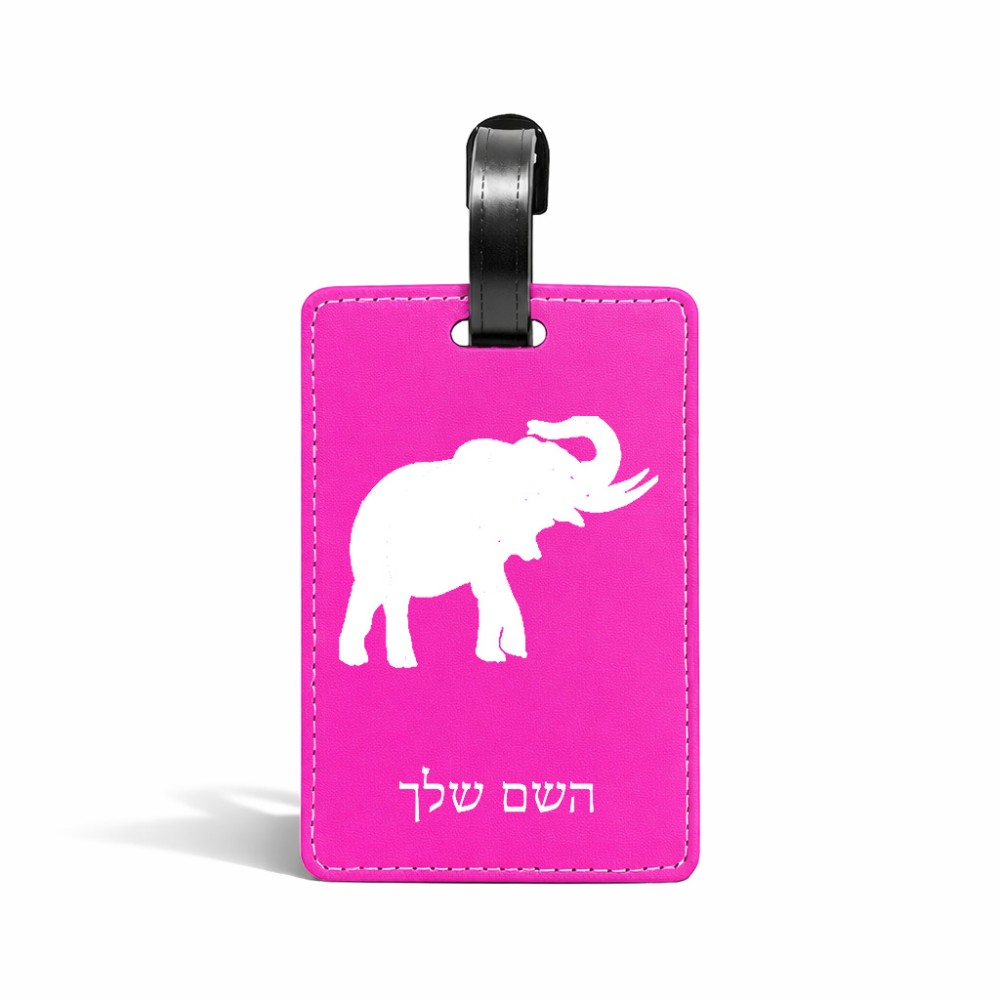 תווית לסימון מזוודה \ תיק בעיצוב אישי עם השם שלך בעיצוב פיל גודל 10.3 × 7 ס"מ