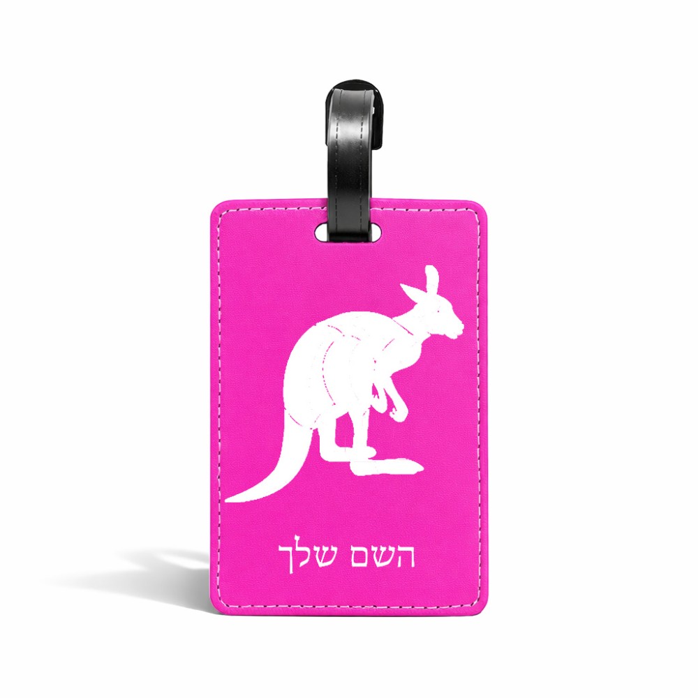 תווית לסימון מזוודה \ תיק בעיצוב אישי עם השם שלך בעיצוב קנגורו גודל 10.3 × 7 ס"מ