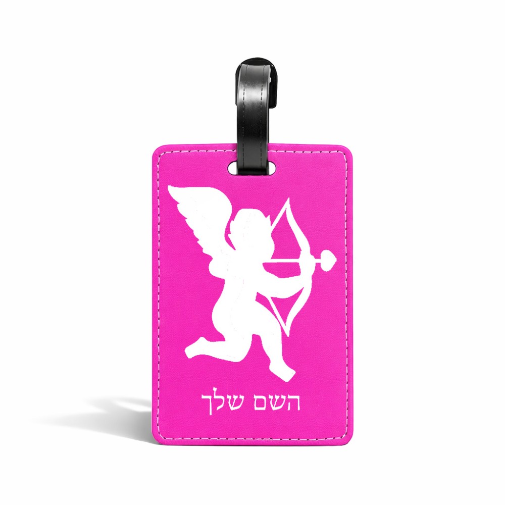 תווית לסימון מזוודה \ תיק בעיצוב אישי עם השם שלך בעיצוב קופידון גודל 10.3 × 7 ס"מ