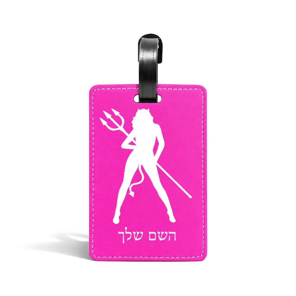 תווית לסימון מזוודה \ תיק בעיצוב אישי עם השם שלך בעיצוב אישה שטן גודל 10.3 × 7 ס"מ