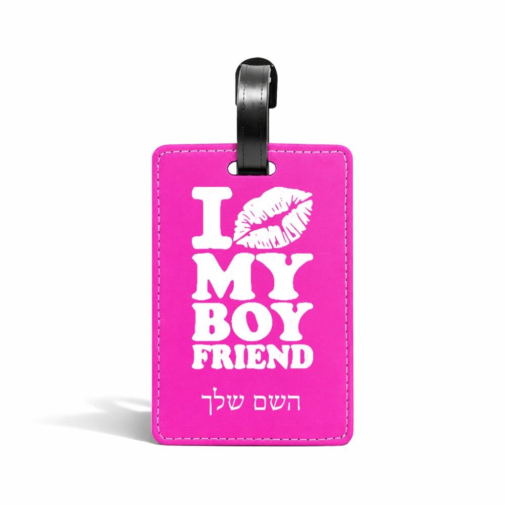 תווית לסימון מזוודה \ תיק בעיצוב אישי עם השם שלך בעיצוב נשקי את חבר שלי גודל 10.3 × 7 ס"מ