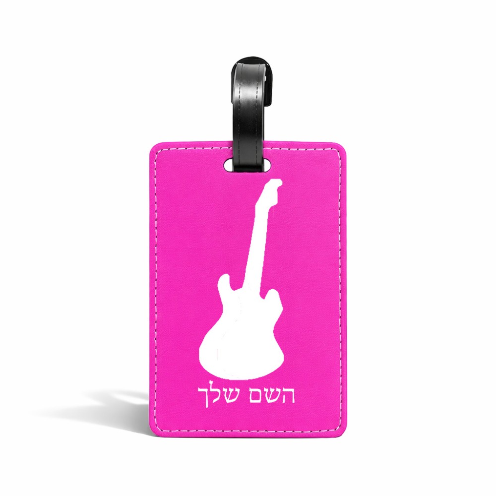 תווית לסימון מזוודה \ תיק בעיצוב אישי עם השם שלך בעיצוב גיטרה גודל 10.3 × 7 ס"מ