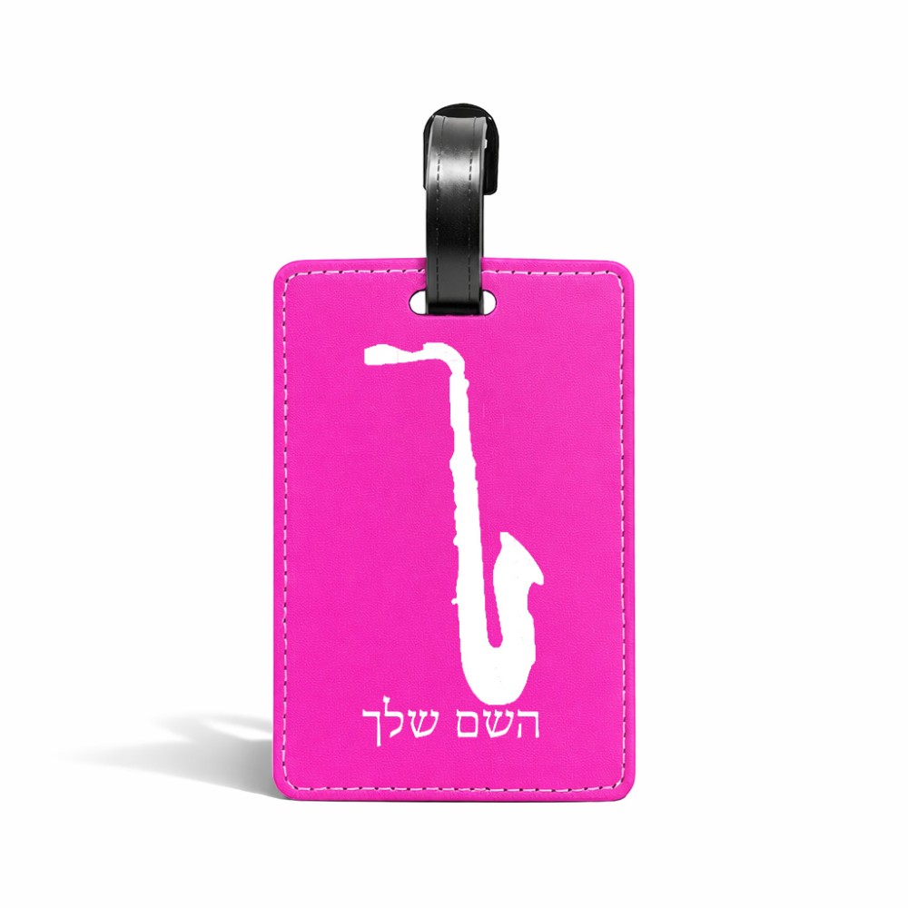 תווית לסימון מזוודה \ תיק בעיצוב אישי עם השם שלך בעיצוב סקסופון גודל 10.3 × 7 ס"מ