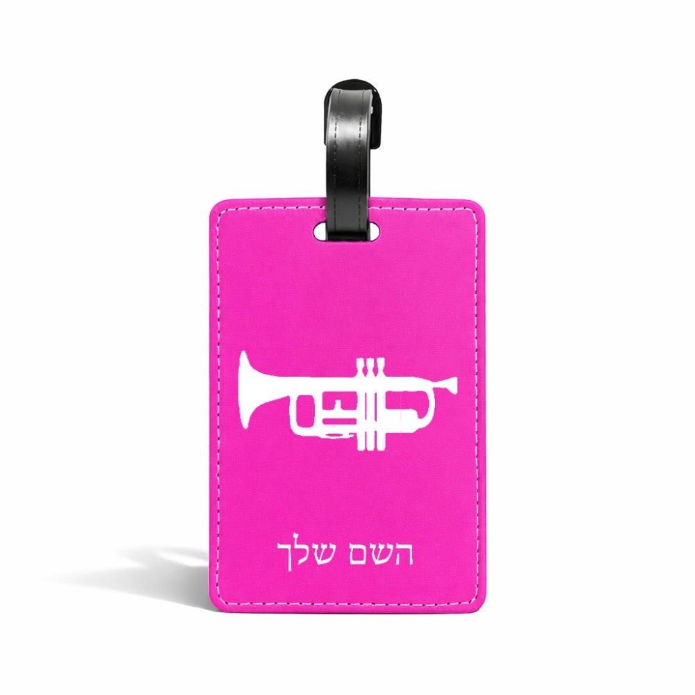 תווית לסימון מזוודה \ תיק בעיצוב אישי עם השם שלך בעיצוב חצוצרה גודל 10.3 × 7 ס"מ