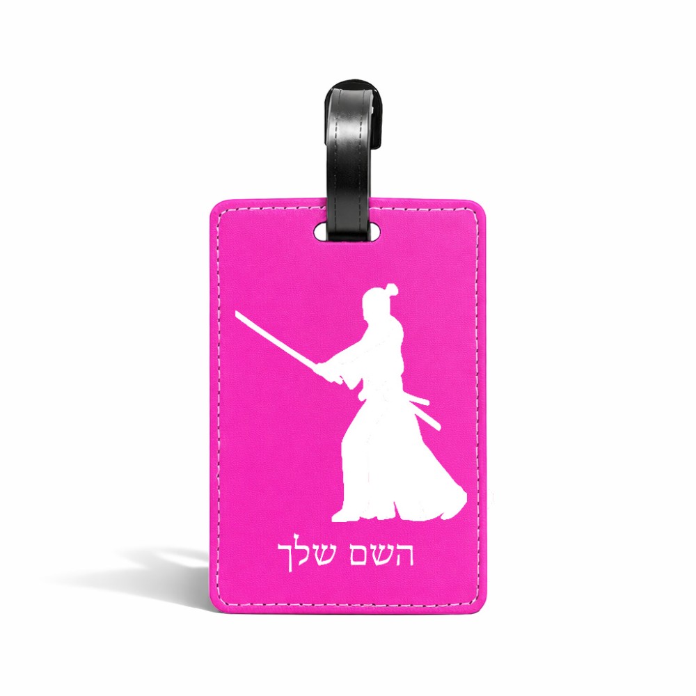 תווית לסימון מזוודה \ תיק בעיצוב אישי עם השם שלך בעיצוב סמוראי גודל 10.3 × 7 ס"מ