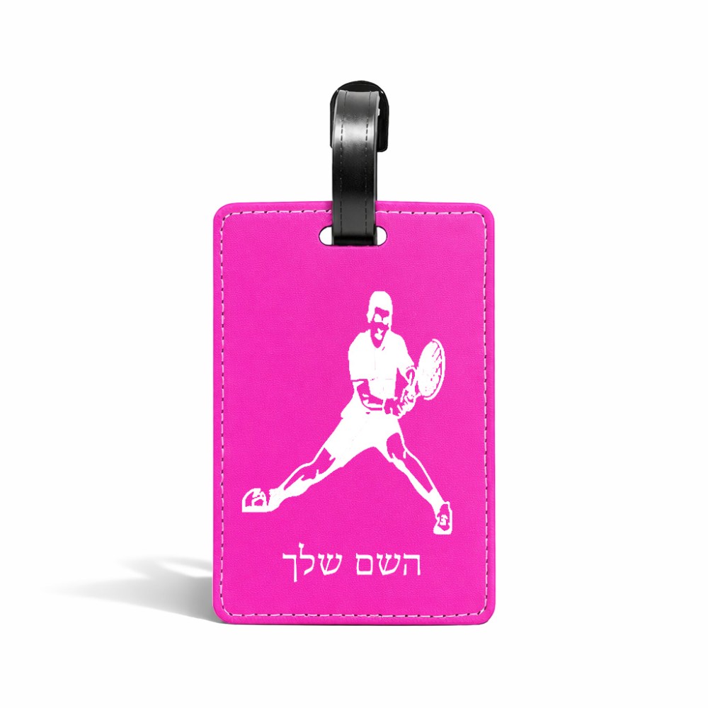 תווית לסימון מזוודה \ תיק בעיצוב אישי עם השם שלך בעיצוב שחקן טניס גודל 10.3 × 7 ס"מ